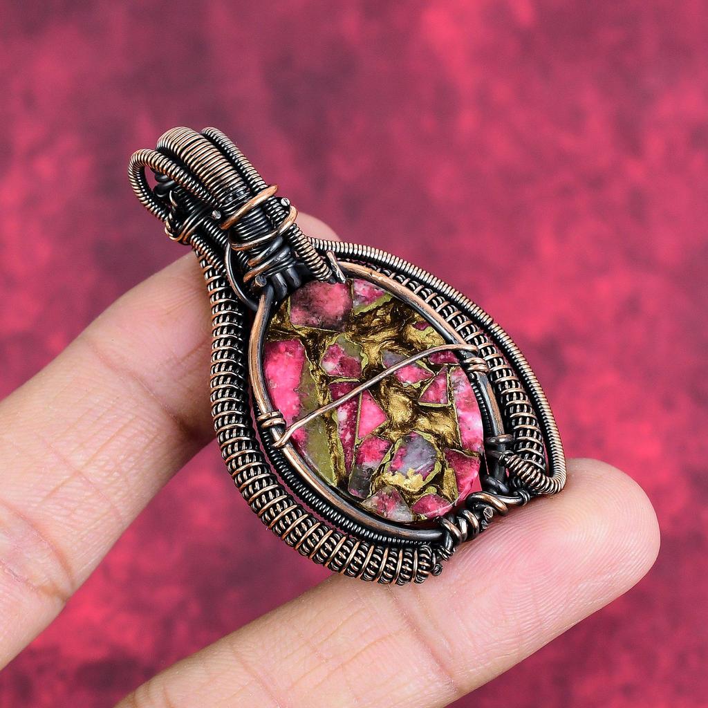 Copper thulite pendant copper wire wrapped pendant gemstone copper jewelry handmade pendant very pretty wire wrapped jewelry gifts for women