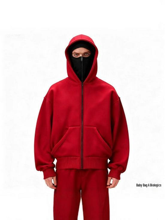 Masque à Capuche Double Couche Unisexe Zippé Style Y2K pour l'Automne/Hiver