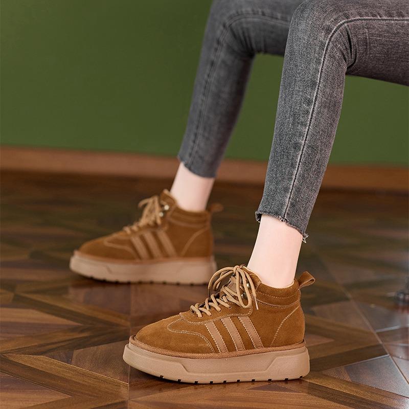 Autumn leather women's thick-soled lace-up thick-soled soft-soled velvet casual shoes