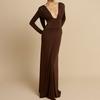 Autumn and Winter Temperament Elegant V-neck Backless Crumpled High Waist, Dress European and American Long Dress Texture
