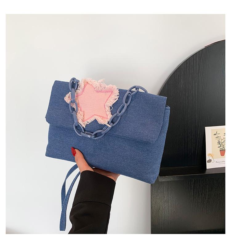 

Sweet and cool girls denim star pain bag 2025 summer new transparent compartment bag women s chain shoulder bag