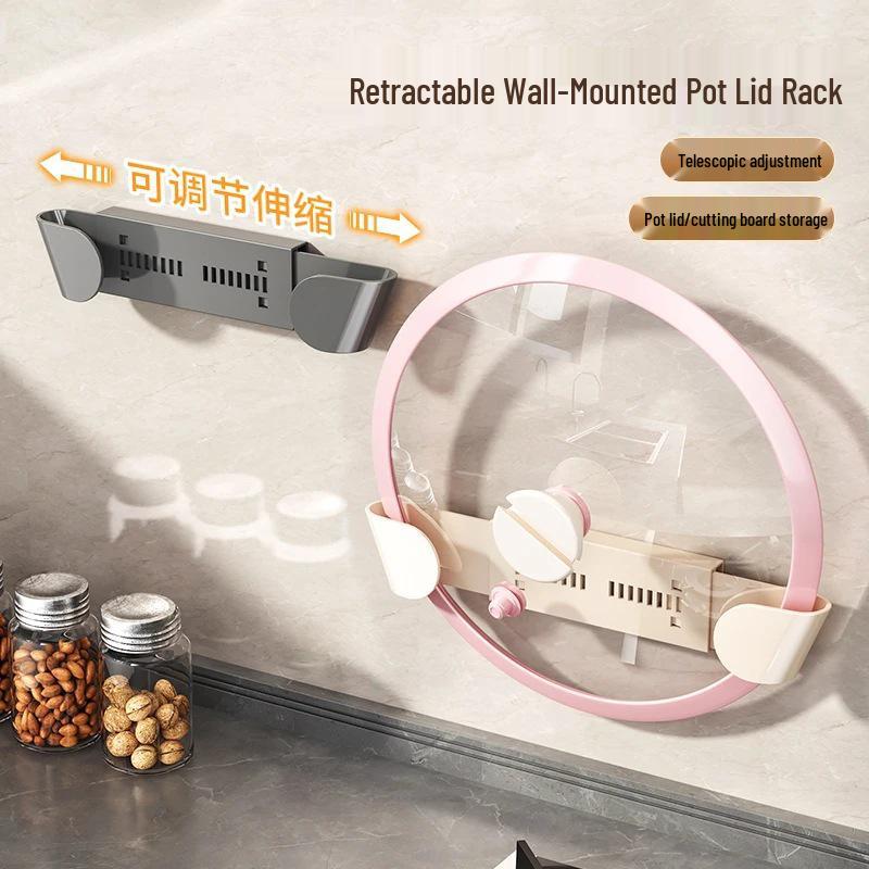 

Retractable Wall-Mounted Kitchen Pot Lid and Chopping Board Holder Gray - Retractable