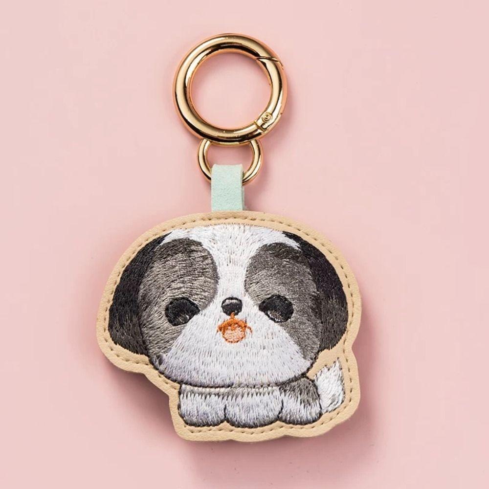 PU Leather Cartoon Animal Pendant Dog Car Keyring Embroidery Rabbit Keychain  Backpack Decoration