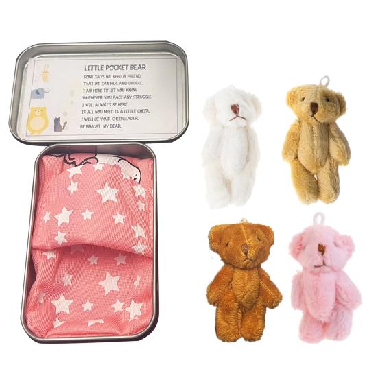 Little Pocket Plush Bear Stuffed Tiny Bear Animal In A Tin Inspirational Little Pocket Bear with Sleeping Quilt for Sympathy Christmas Birthday Gift