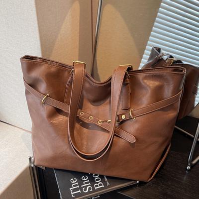 Winter Retro Bag Women's 2025 New Large-capacity Fashionable Versatile Shoulder Bag Simple Commuter Tote Bag