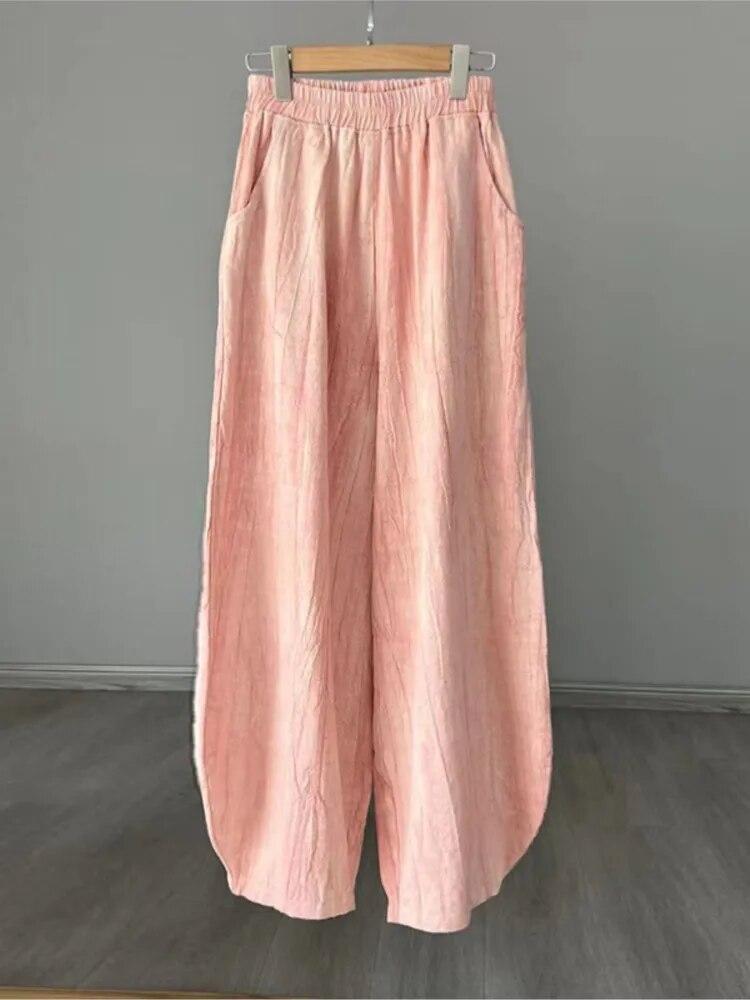 Johnature Women Vintage Tie-dye Bloomers Pants Elastic Waist Loose Spring Trouser Casual Women Long Pants