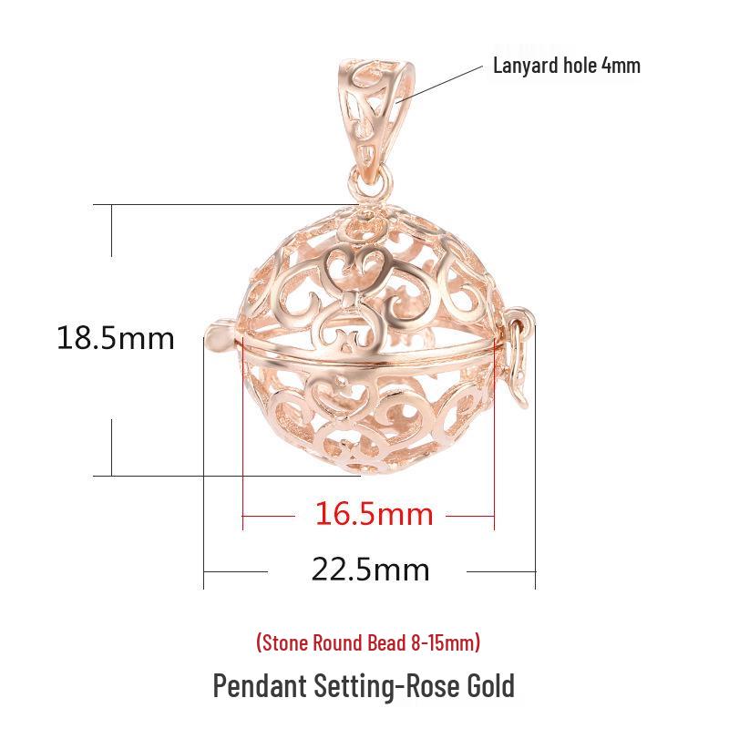 

S925 Sterling Silver Hollow Round Bead Pendant Necklace in Ancient Song National Style. 925 Silver розового золота