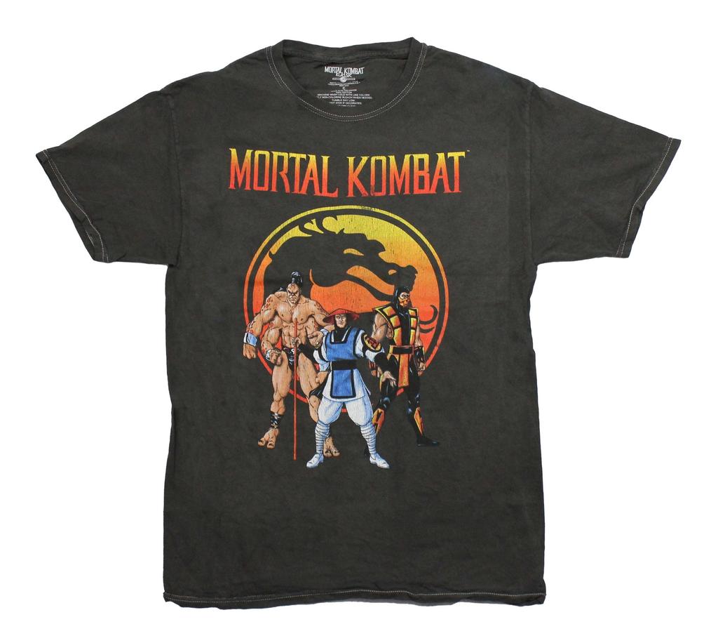 Mortal Kombat New Adult T-Shirt - Trio of Fighters Below Classic Logo