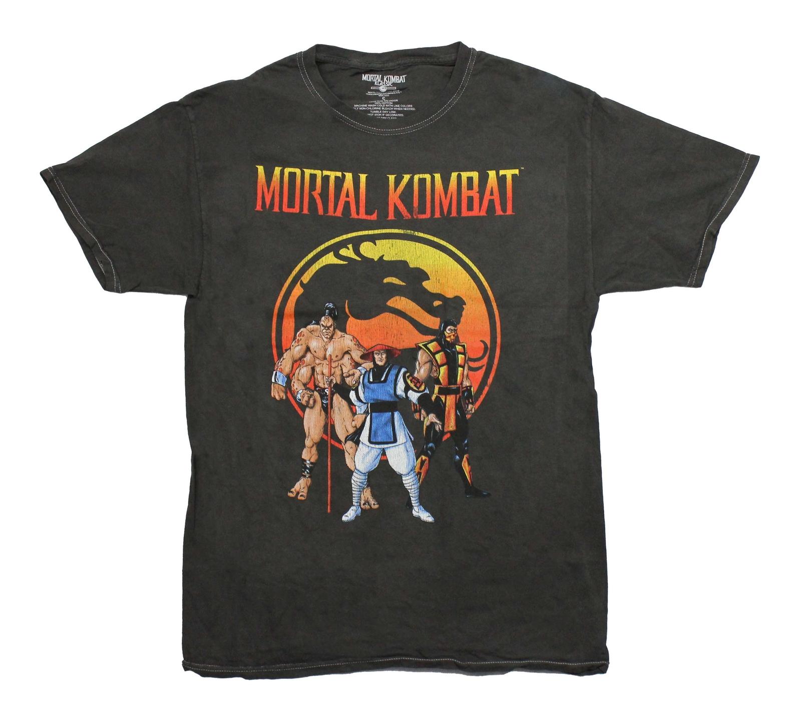 Mortal Kombat New Adult T-Shirt - Trio of Fighters Below Classic Logo XXXXL