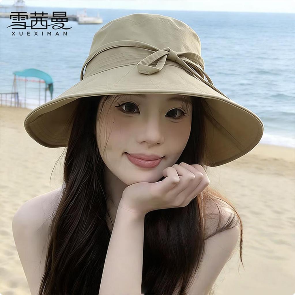 Xueqiman Women's Summer Sun Protection Hat Large Brim Sunshade Hat Face Slimming Natural Look UV Protection Quick-Dry Bucket Hat