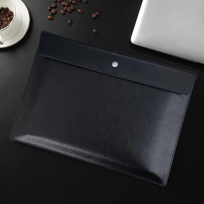 Bolsa de arquivo de couro portátil A4, bolsa de arquivo fashion, botão espessante, à prova d'água, armazenamento de documentos de escritório comercial, gerenciamento