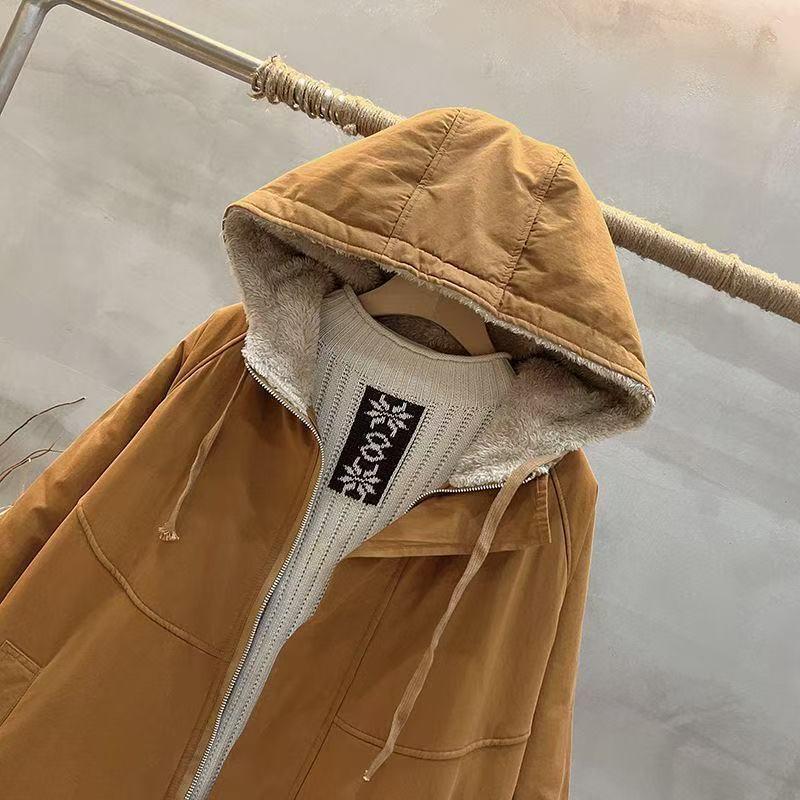 Womens Oversized Warm Hooded Cotton Puffer Coat Thick Fleece-Lined Winter Jacket Casual Loose Fit