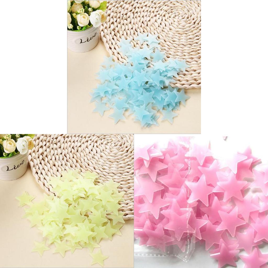 100pcs Bag Of Premium Quality Glow In The Dark Wall Stickers For Kids' Bedrooms In Colorful Star Shapes