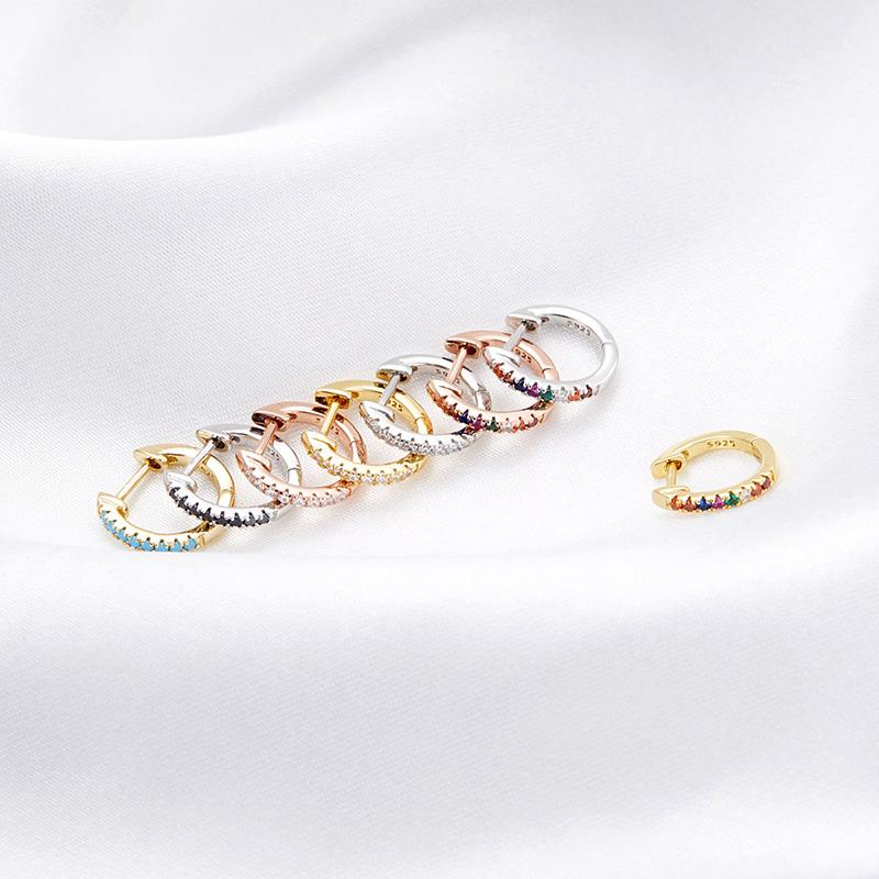 WOSTU Rainbow Hoop Earrings 925 Sterling Silver Colorful Zirconia Round Circle Silver Earrings For Women Zircon Fashion Jewelry