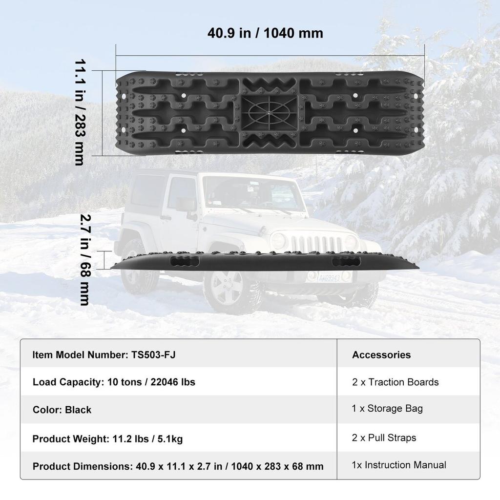 2PCS Traction Boards with PP for Mud Snow Sand Storage Bag Long Black