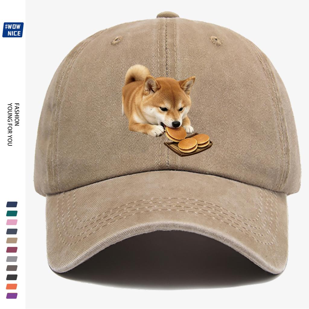 pc Shiba Inu Eating Taiyaki Fun Print Baseball Cap Cute And Adorable Design Unisex Adjustable Size Suitable for Daily Outing