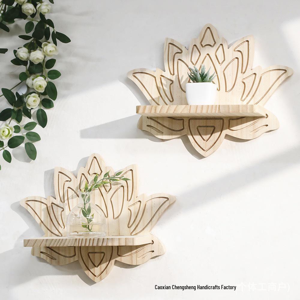 Lotus Wall-Mounted Wooden Storage Rack - Creative Home Decor Shelf