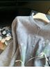 Women's Blue Floral Knit Cardigan - Round Neck, Bow Tie, Lace-Up Details, Elegant Early Autumn Style