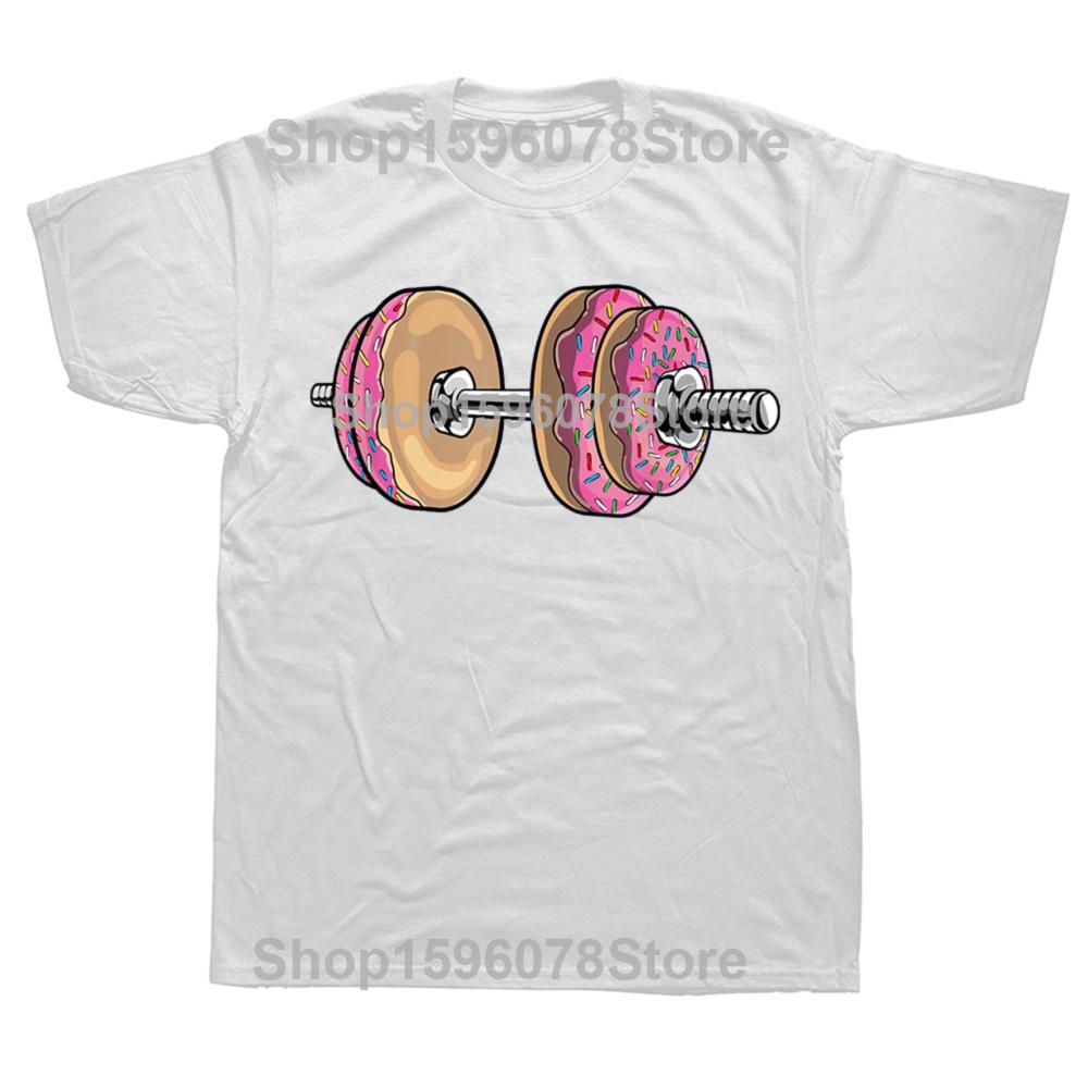 Donuts Dumbbell Funny Doughnut Lover Weightlifting T Shirts Tee Tops Round Neck Fashion Tshirt Clothing Casual Basic Tshirts