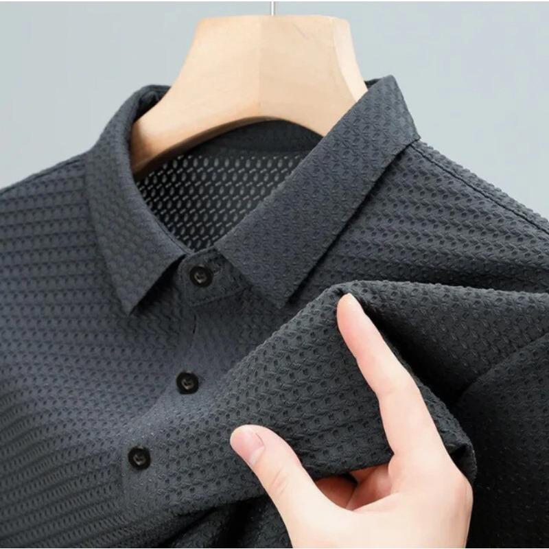 Mens Solid Color Mesh Breathable Short Sleeve Polo Shirt