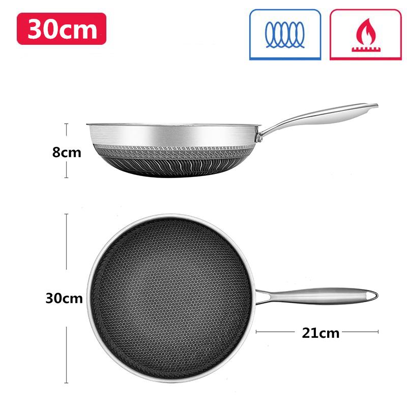 316 Edelstahl Wok Pfanne Antihaft Wabenstruktur Wok Pfanne Groß Tief Sautierpfanne Pfanne Mit Griff Induktionskompatibel JT560