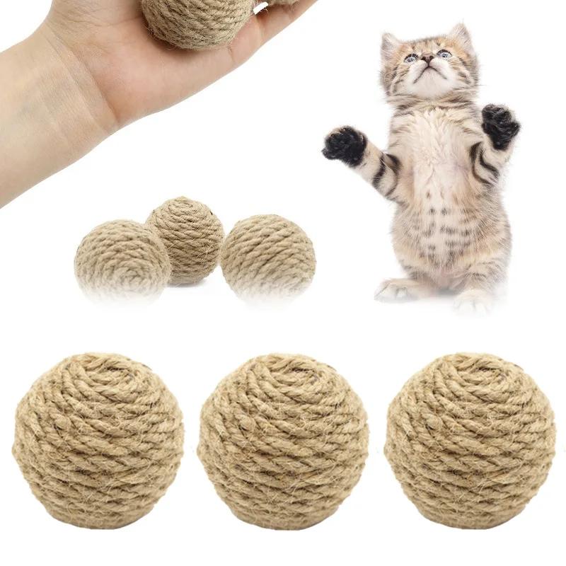 Natur Sisal Ball Katzenspielzeug mit eingebautem Sandstein Zahnreinigung Bissfest Kaubar Interaktives Spiel Langlebig Umweltfreundlich Desi