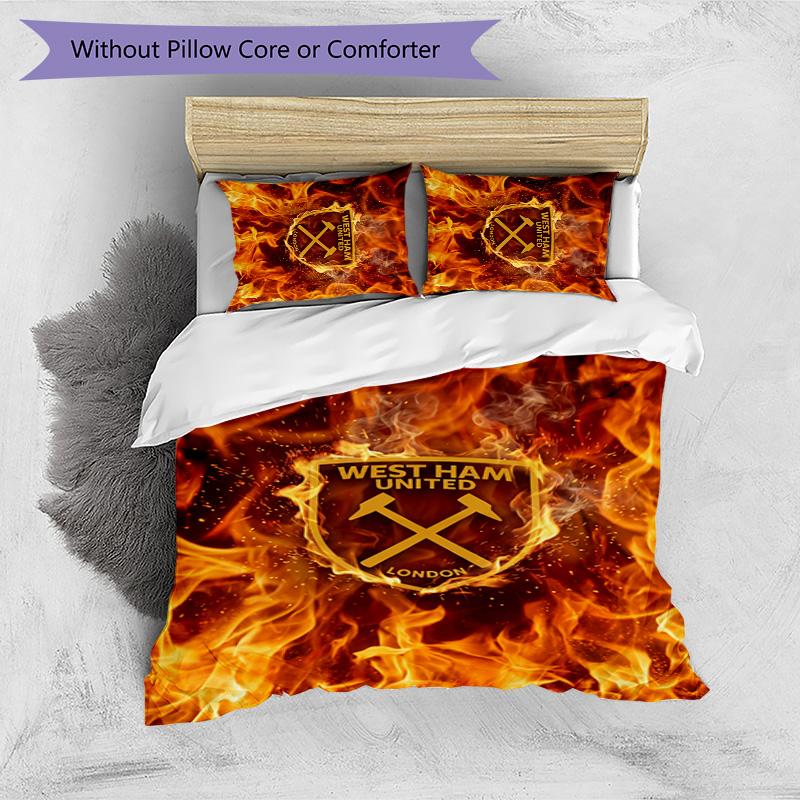 Set Lenzuola Stampato West Ham United Football 3 Pezzi, Comodo Set Copripiumino per Camera da Letto Amico della Pelle