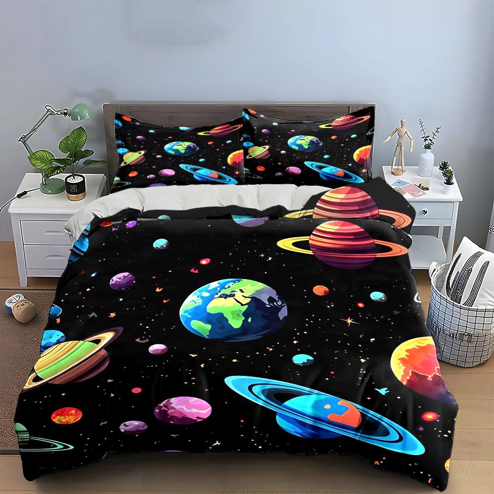 Planetary Universe Themed Set Multiple Sizes Kid S And Adults Bedroom Exquisite 3Pc Bedding Set, Gift EU Twin 135X200cm&set