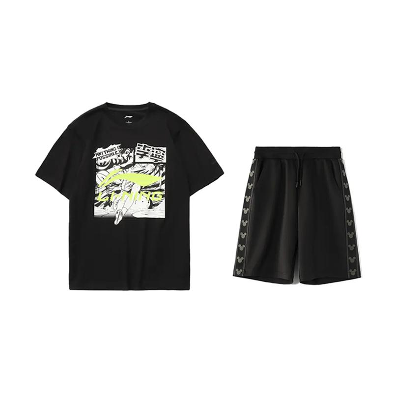 

Li Ning Колледжский стиль Свободный крой Круглый вырез Короткий рукав Удобный Простой Повседневный Спортивный костюм Унисекс Спортивная одежда AHSUA21-2+YKSV129-2 S