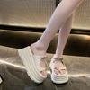 Fashion 2025 New Summer Platform Wedges Slippers 8CM Heels Peep Toe Sandals Ladies Beach Flats Shoes Women Moccasins Leather Flip Flops