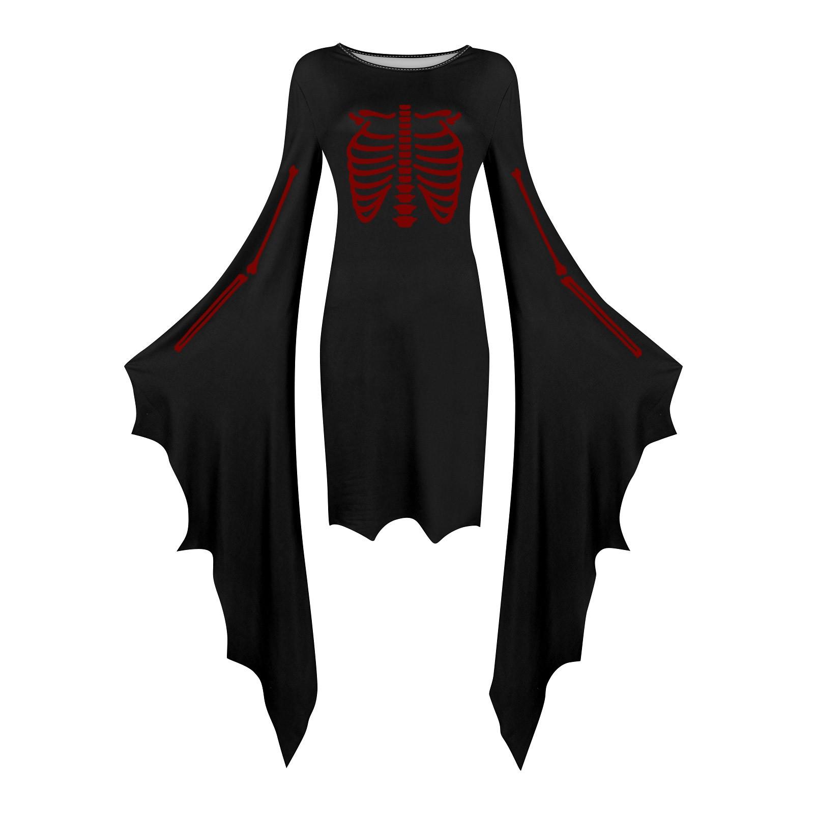 Женская мода готический панк летучая мышь рукава Хэллоуин принт нестандартное вечернее — фото 4