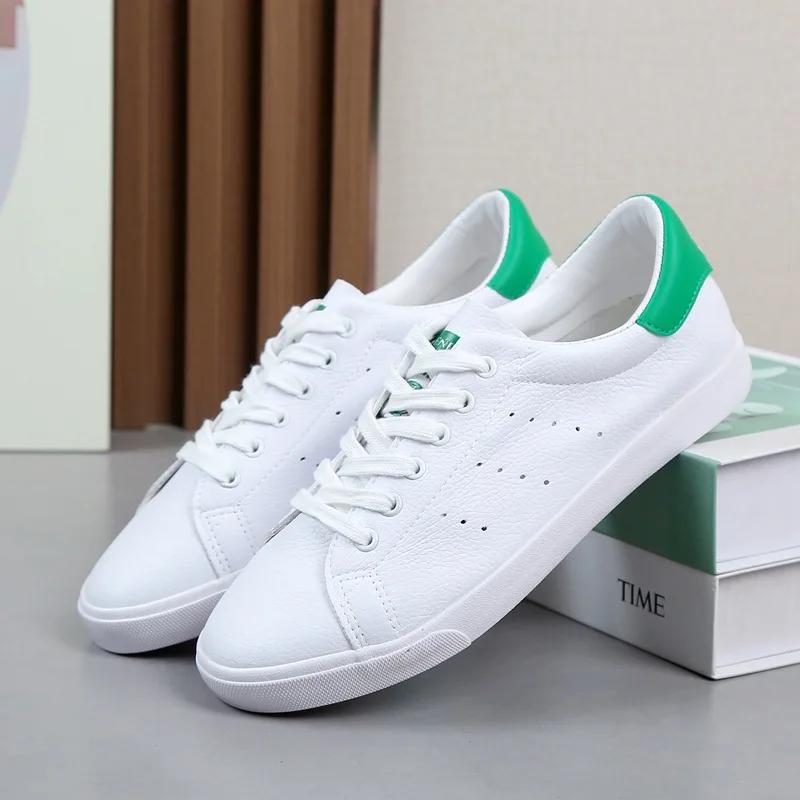 Classic Style Low Top Flat Bottomed Shallow Mouth Comfortable Breathable Sneakers White Shoes Student Lace-Up Casual Womens Shoe