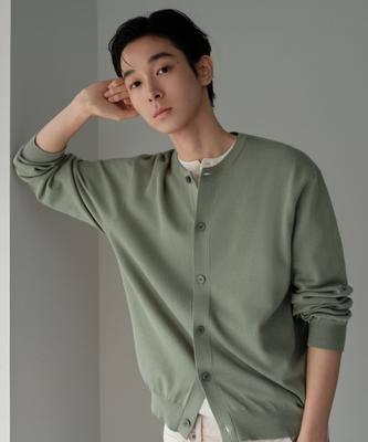 Washable Supima Cotton Round Neck Cardigan [Light Khaki]