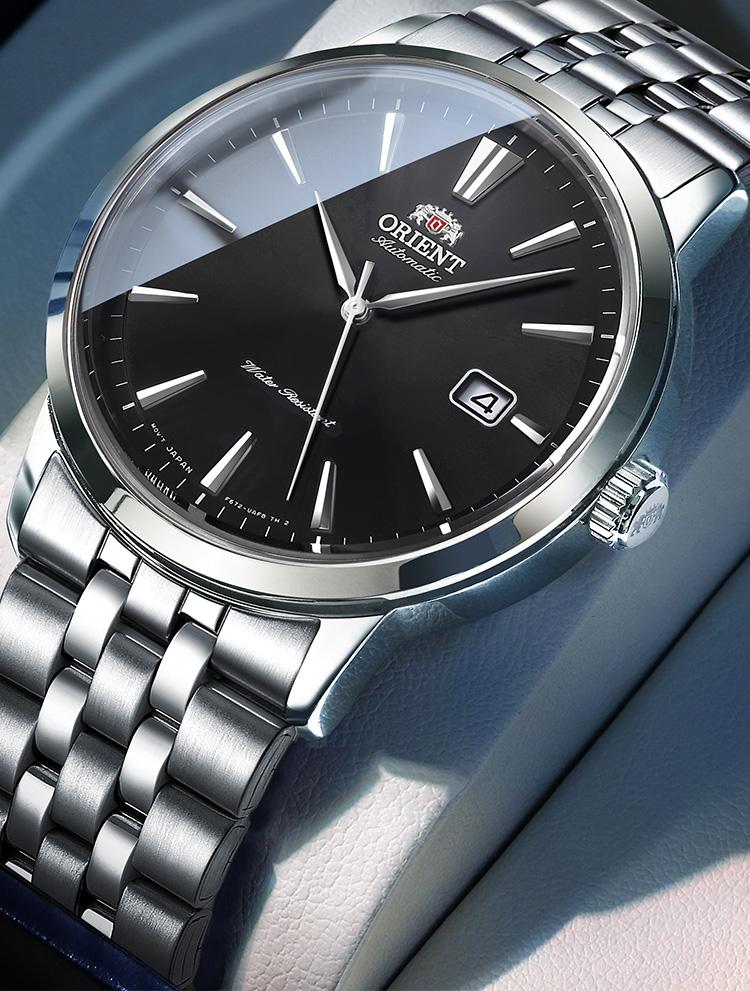 ORIENT Mechanische Herrenuhr Vollautomatisch Wasserdicht Mechanische Uhr, Stahlband Schwarzes Zifferblatt RA-AC0F01B10B