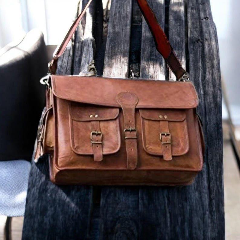 Leather Laptop Messenger Briefcase Men, Monogram Cross Body Computer Sling Satchel Project Bag, Personalized Groomsmen Gifts