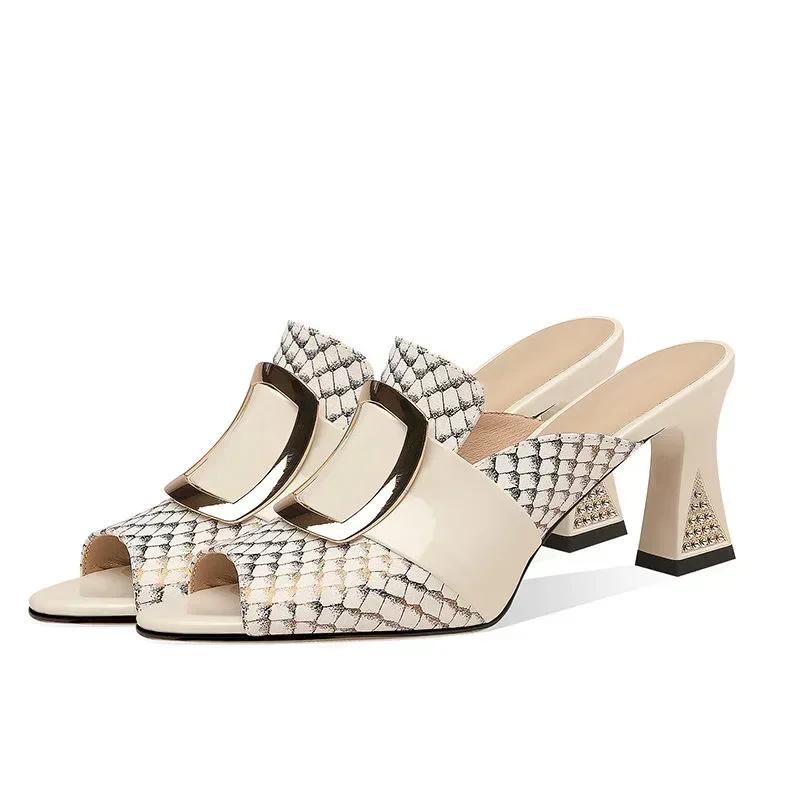 Women's Open Toed Sandals, Women's Elegant High Heels, Spring and Summer Fashionable and Comfortable Thick Mid Heeled Slippers