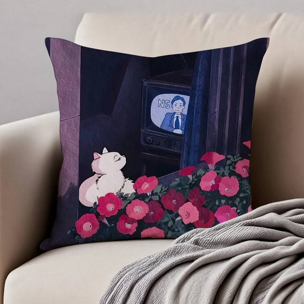 Cute Cat J-Jiji Pillow Case Anti-dustmite Pillowcase Invisible Zipper Silky Short Plush Sofa Cushion Cover