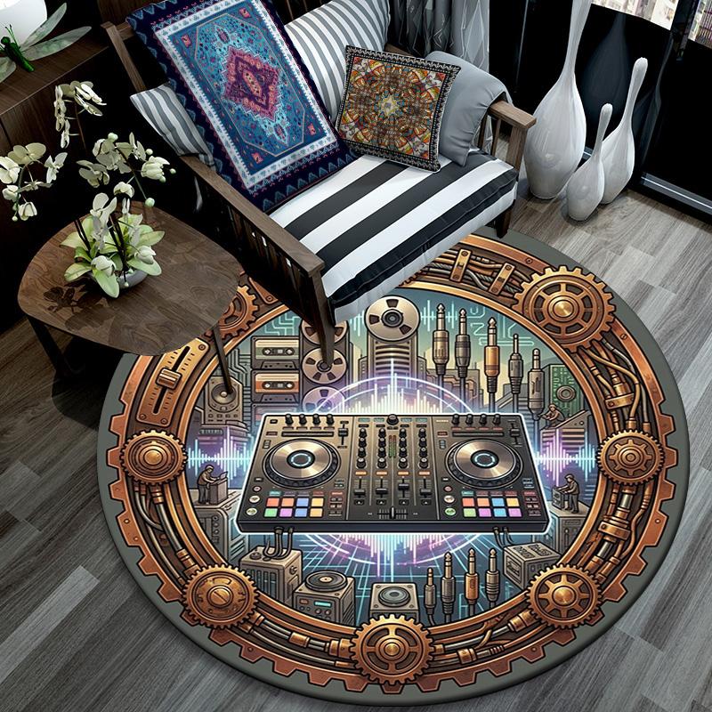 Steampunk DJ Gear Round Area Rug Under Office Chairs Bedroom Living Room Home Decor