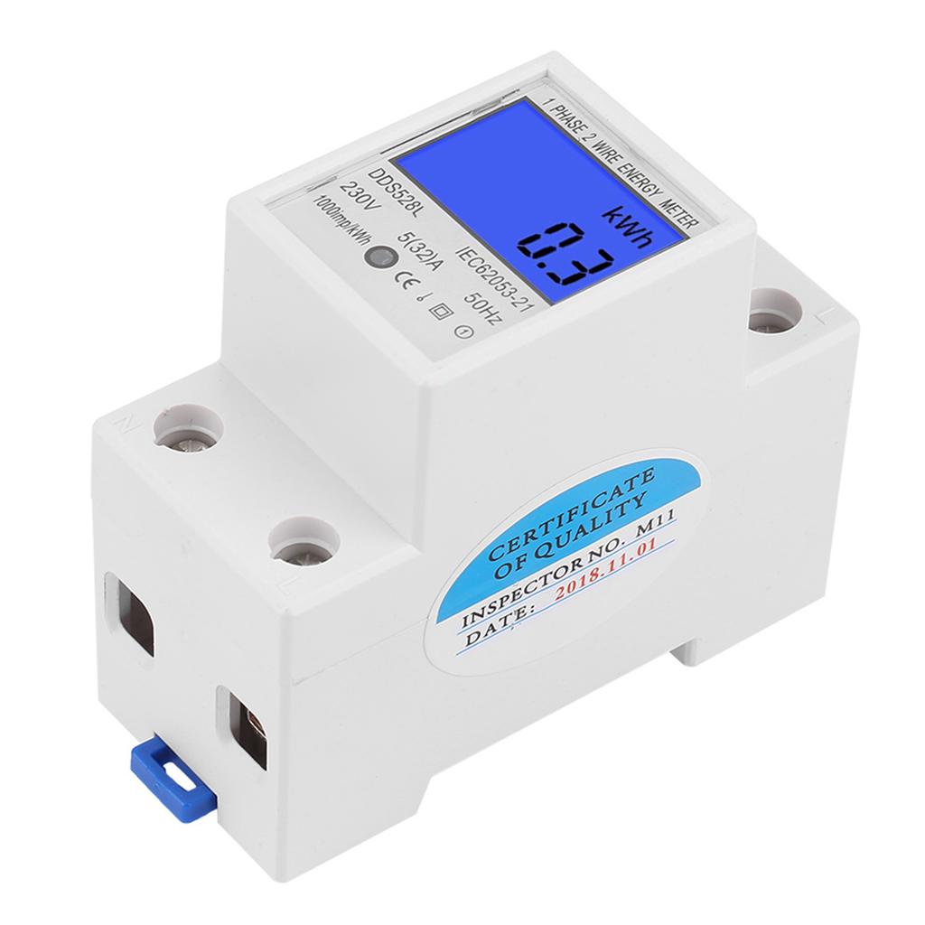 5 32A 230V 50Hz LCD Backlight Single Phase Energy Meter Watt KWh Meter DIN Rail Mounting