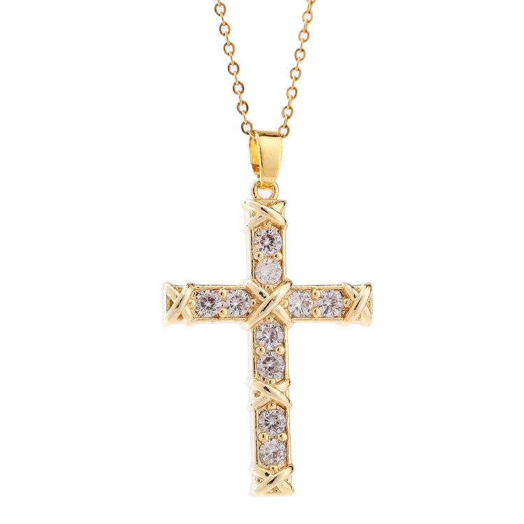 Exotic Cross Pendant Necklace with Micro-Set Zirconia Unique Drop Jewelry