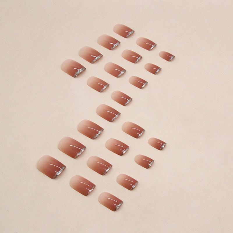 24 Pieces Short French Gradual Change Bean Paste Manicure Wearable Fake Nail Nail Patch Nail Removable Nail