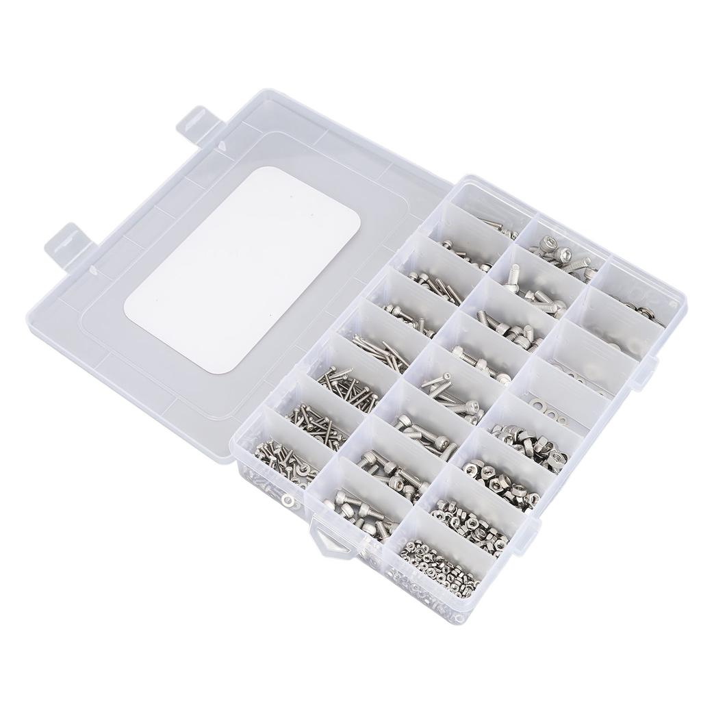 880PCS Stainless Steel Screw Assortment Kit M2 M3 M4 M5 Cylindrical Hex Head Bolts Nuts Flat
