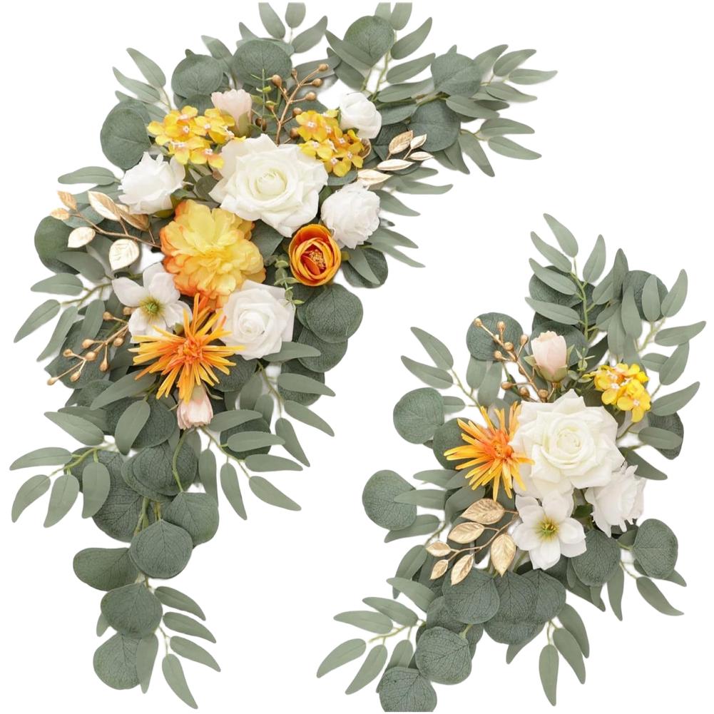 Wedding Entrance Floral Decor with Faux Flower Swag Featuring Lifelike Silk and Plastic Flowers for Ceremony and Reception Party