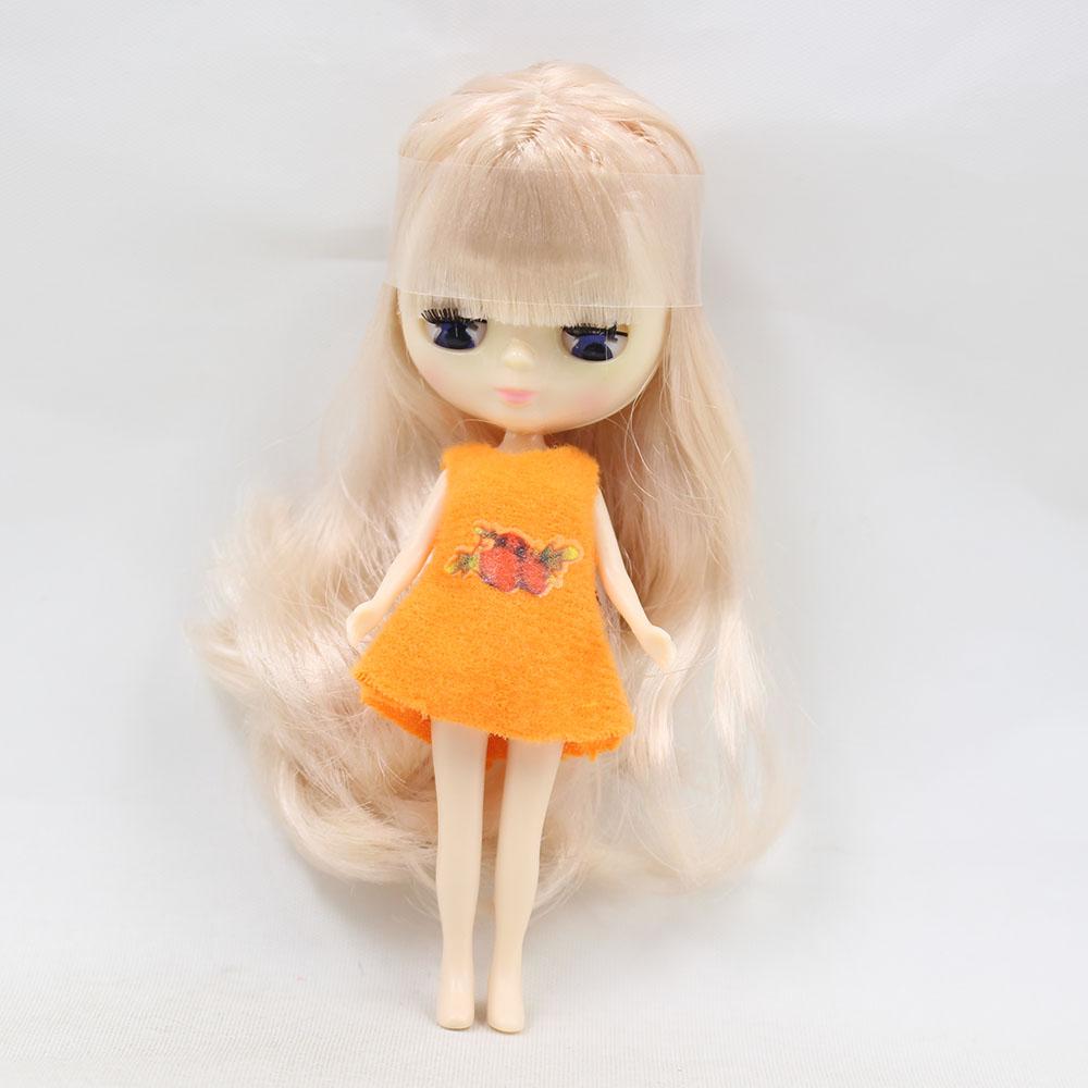 Mini Blyth with bangs nude doll 10CM different hair color with random dress cloes eyes normal body DIY fashion toys
