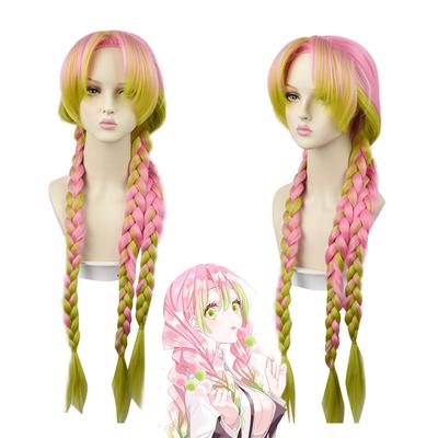 Anime Demon Slayer Kanroji Mitsuri Kimetsu No Yaiba Women Cosplay Wig Green Pink Colorful Hair Braids Hair