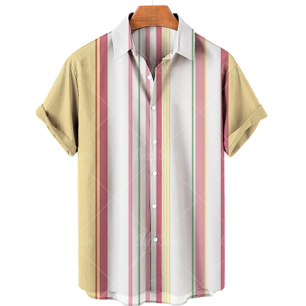 Hawaiianische Herren Strandhemden Urlaub Sommer Mode Lässig Kurzarm Streifenmuster Locker Streetwear Lustig Floral Kostenloser Versand