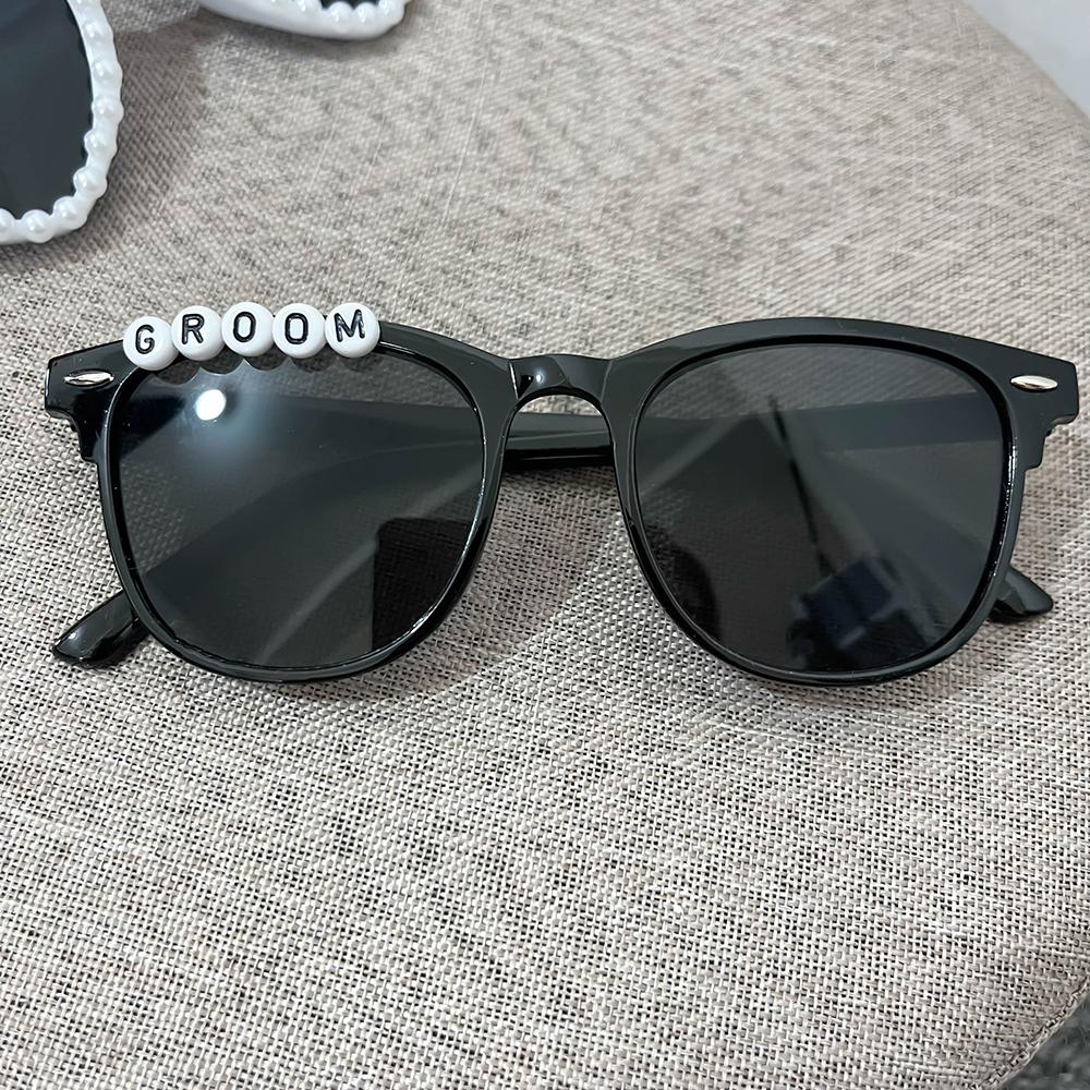 2Pcs Bride Groom Sunglasses Pearl Heart Sunglasses Groomsman Bridesmaid Gift Bride To Be Bachelorette Engagement Bridal Shower