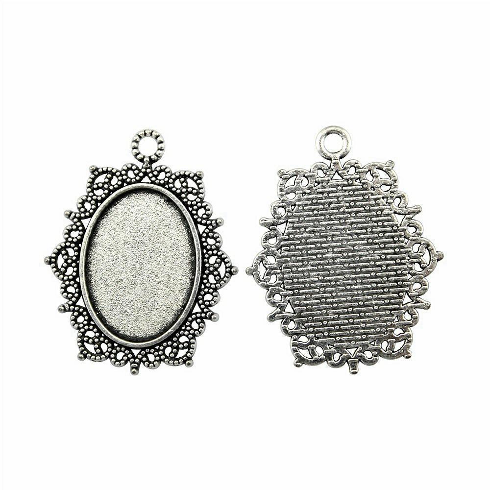 Oval Bezel Pendant Setting With Bail Fit 18x25mm Cabochon Blank Bases Tray