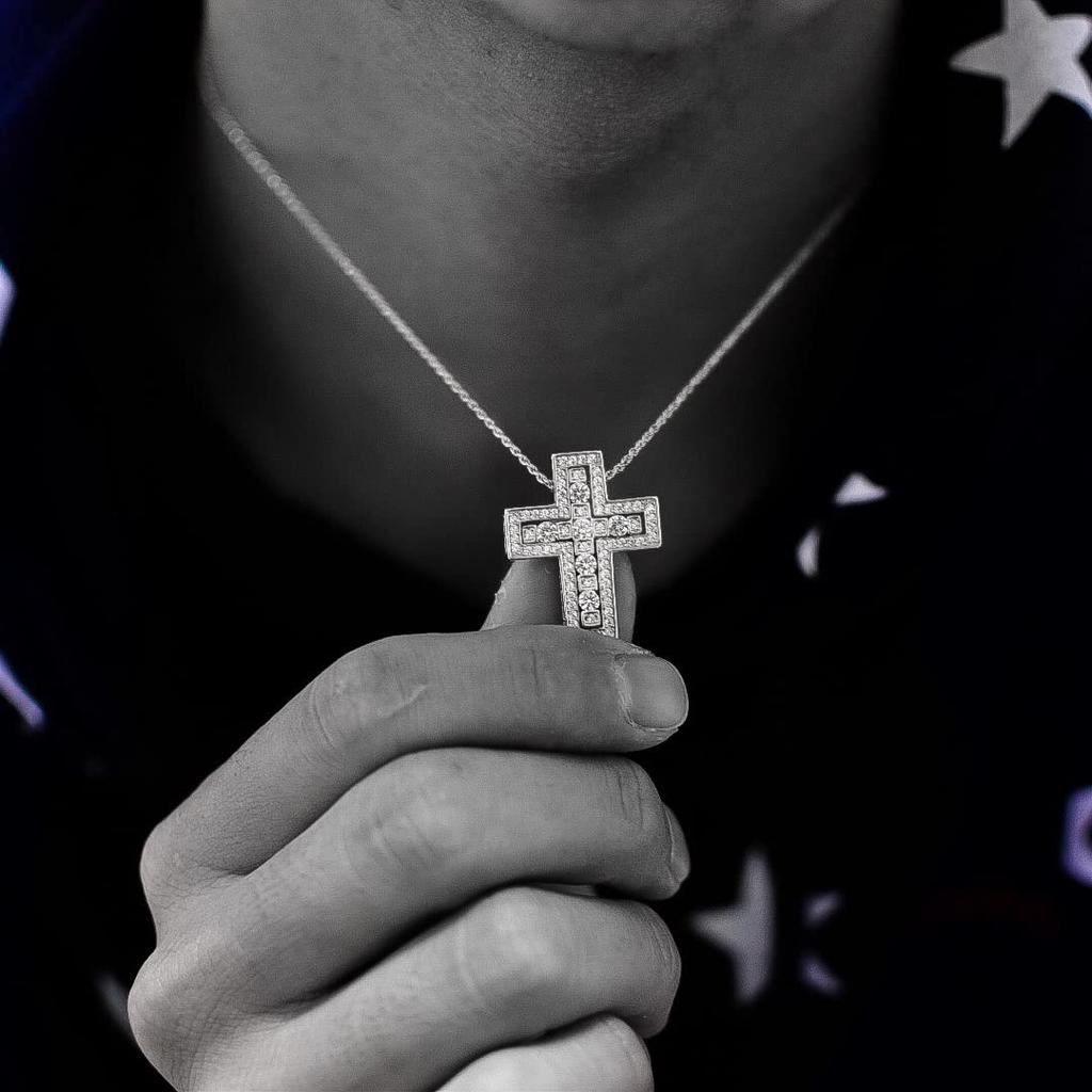Lucliss Cross Necklace, Domestic Manufacturer, Double Zirconia, 18K Gold Plated [Silver], Men's & Women's, 18K GP Cross Necklace