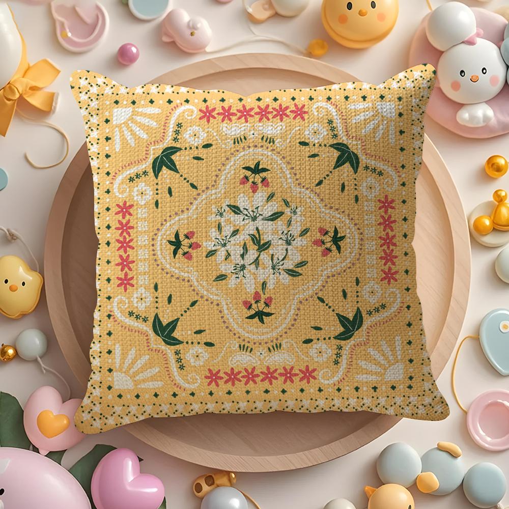 Simple Retro Cushion Cover Natural Linen Organic Fabric Double-Sided Printing Sofa Home Decor Gift Pillow Cover